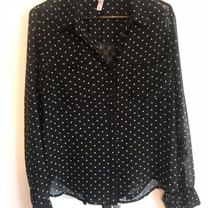 Polka-dot button down blouse with lace back